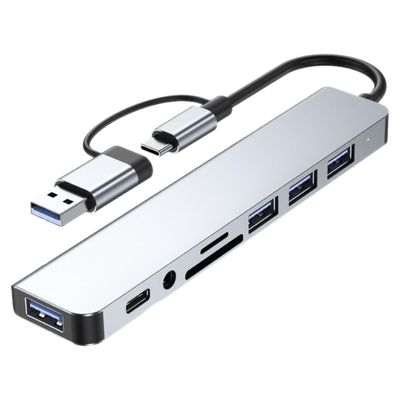BESPORTBLE Multi-Port Type-C USB Hub Expander with Ports Including USB Memory Card Reader Audio Jack for Laptop Fast Data Transfer Plug Play Compact