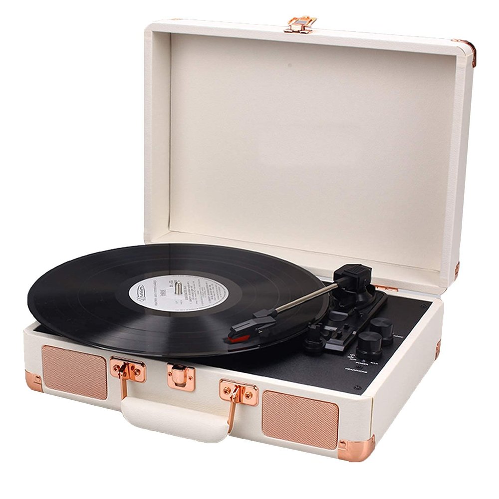 EHVYBDX Turntable, Record Player with Speakers, Three SpeedSupports RCA OutputBl, Headphone Jack,Portable Suitcase Style Vinyl Player