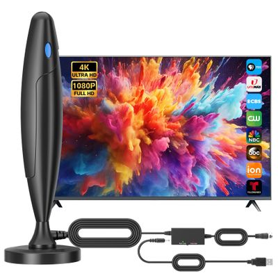 TV Antenna for Smart TV Indoor, Digital Antenna for Local Channels, Support 4k 1080p with Strong Magnetic Base, Long Range Reception with Amplifier Signal Booster for Old/HD TVs