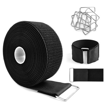 2" x16ft Hook and Loop Straps with Metal Buckles, Molle Cable Straps, Adjustable Fastening Cinch Strap, Reusable Nylon Securing Cord Ties, 2 inch Wide, Black with 10 Buckles