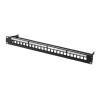 24-port blank patch panel, uninstalled, empty 24P panel, shielded, 19-inch, 1U rack mount, with labeling, field cable strip, ground wire view 2