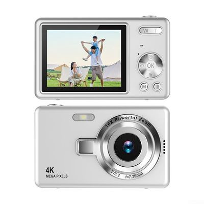 CCD 1080P Digital Camera, 96MP Sensor, 16X Digital Zoom, 2.4 Inch IPS Screen for Vlogging, Travel, and Student Photography, Compact Design(Silver)