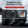4K Digital Camera, 64MP 16X Zoom and 180 Flip Screen for Vlogging, Selfie-Friendly Compact Camera for Travel and Student-Friendly Design(Black 32G) view 2