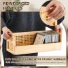 CroBlissful 2 Set Wooden CD Storage Box Holder Shelf with Carrying Handles, Rattan Design Cassette Tape Display Racks Organizer Shelf for Movie Cases, DVDs, Each Set Can Store up to 36 Pcs CDs view 4