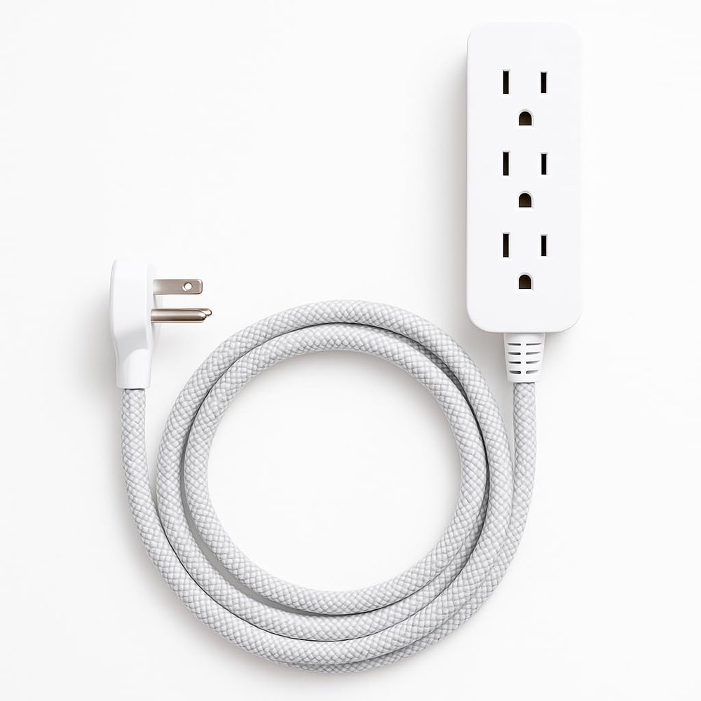 AnexaGlobal 10 Ft 3-Outlet Extension Cord  Flat Plug, Slim Profile, White/Gray  Durable Indoor Power Strip, Flexible Wire, Space-Saving Design for Home, Office & Dorm