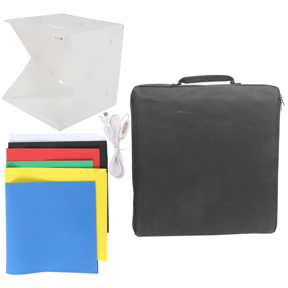 40cm LED Foldable Lightbox, Photography Softbox with 6 Colors Background, Brightness 10 Levels, 140pcs Quality Chips, Top Hole for Jewelry and Small Objects