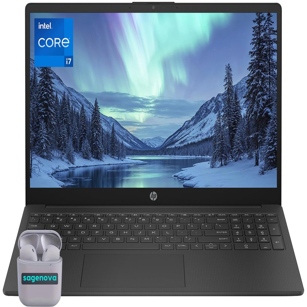HP 15.6" Laptop Computer, Windows 11, 32GB RAM 1TB SSD, Intel Core i7-1355U Processor, HD Display, Numeric Keypad, Camera Privacy Shutter, HDMI, SageNova Earphones, Jet Black