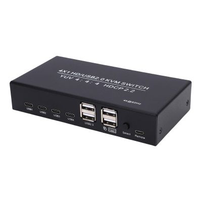 Zunate 4K 60Hz HDMI KVM Switch for 4 Computers, 2 Switching Modes, Adaptive EDID, 4 USB Type C Ports and Cables, Share One Monitor Keyboard Mouse Printer