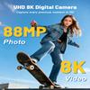 8K Digital Cameras for Photography, 88MP WiFi Vlogging Camera for YouTube Autofocus with 3.2" Touch Screen,Dual Camera,Flash,16X Zoom Portable Travel Cameras Anti Shake with 64GB Card, 2 Batteries view 2
