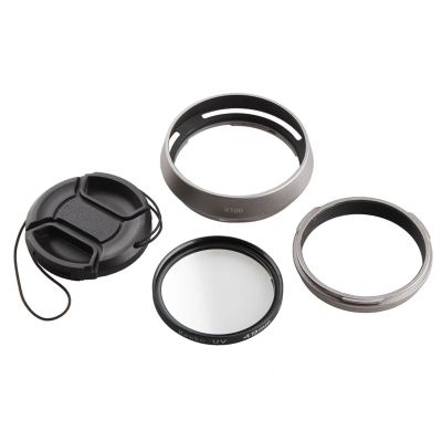 4In1 Accessories for Fujifilm X100 X100S X100T X100F X100V X70 Camera Lens Adapter + Lens Hood + 49mm UV Filter + Lens Cap Excellent(4In1 X100 (Silver))