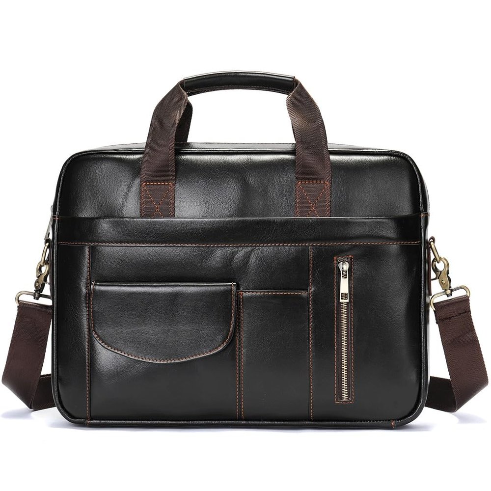 Briefcase Business Bag Portable Top Layer Cowhide Computer(D)