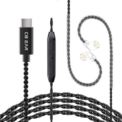 KZ ZS10 Pro IEM Cable, Type-C USB C Earbuds Cable, KBEAR CX01 OFC in Ear Monitor Headphones Cords for ZS12 PRO X, ZSN PRO X, EDX PRO, ZAR, ZA12, Castor, ZAS, CCA CRA (Cpins, Black, 1.5m, with mic)