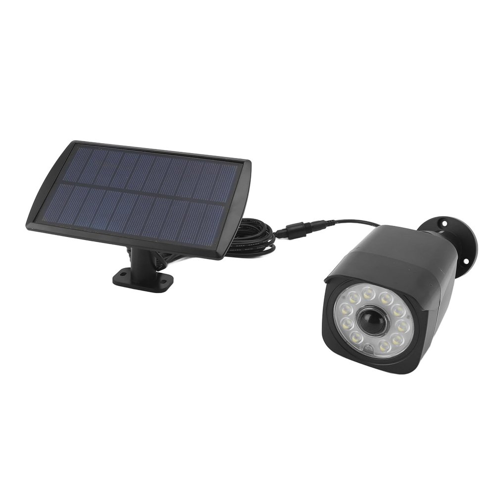 Keenso Dummy Cameras Solar Light with Three Gear Working Mode, Durable Simulated Camera Light, IP65 Solar for Courtyard, 11pcs Lamp Beads