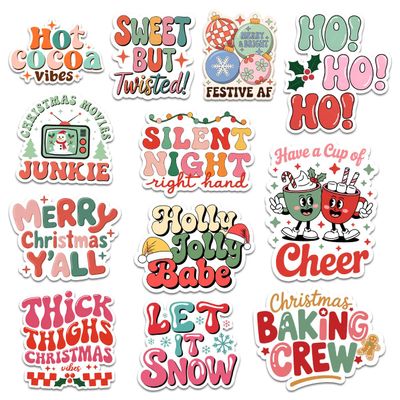 12 Pcs Funny Christmas Stickers Set, Retro Holiday Quote Decals with Sayings Like Hot Cocoa Vibes, Christmas Baking Crew, Stickers for Laptop, Water Bottle, Phone, Window, Helmet 8 Inches