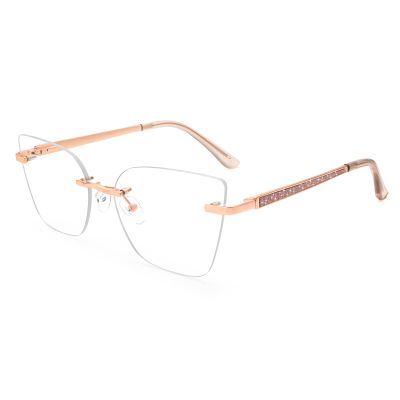 Dollger Rimless Cat Eye Blue Light Blocking Glasses for Women Trendy Metal Frameless Cute Anti Bluelight Blocker Glasses for Computer Screen Use Rose Gold