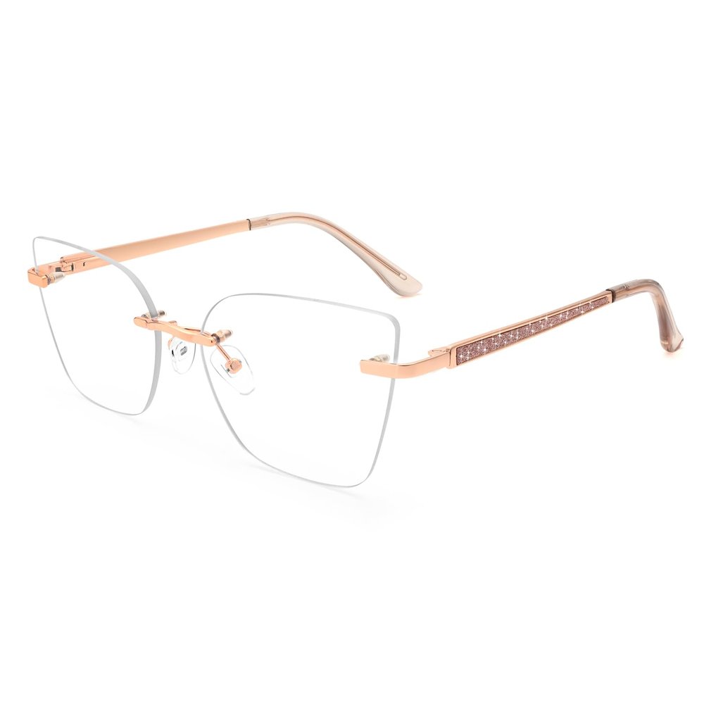 Dollger Rimless Cat Eye Blue Light Blocking Glasses for Women Trendy Metal Frameless Cute Anti Bluelight Blocker Glasses for Computer Screen Use Rose Gold