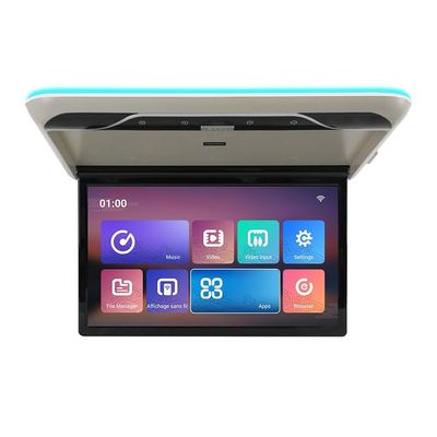 22" Wide IPS Screen Video Android Car Overhead Player Car Roof Mount Monitor with Built-in Stereo Speakers Flip Down Overhead Car Monitor Support Bluetooth WiFi HDMI USB NO DVDGrey