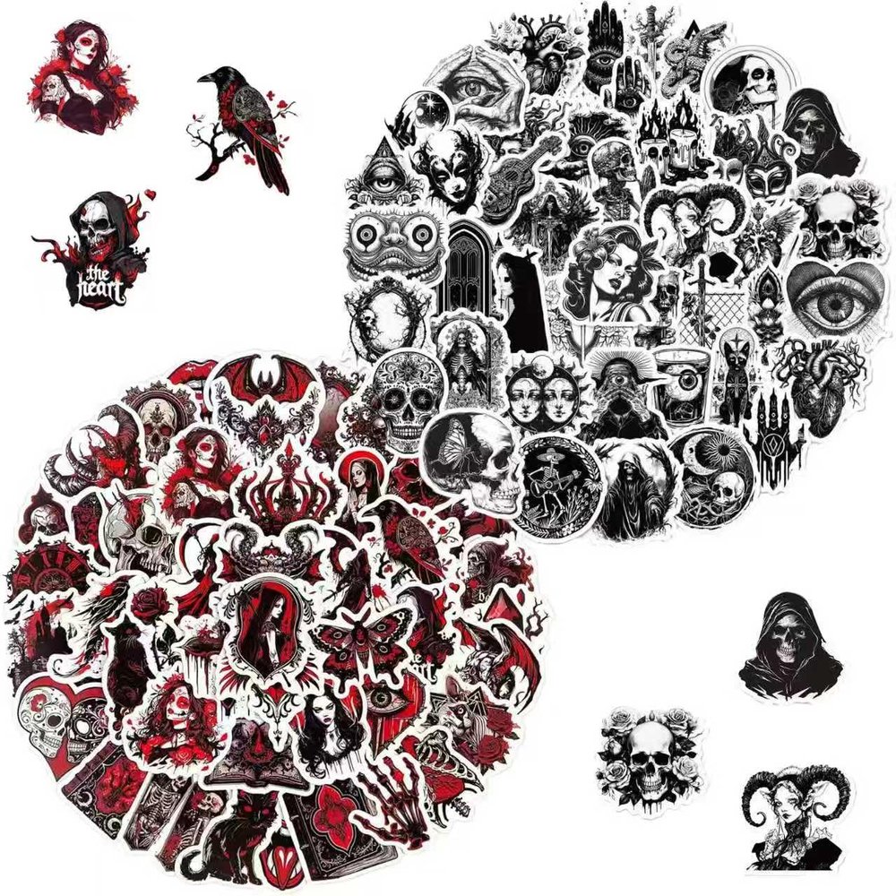 100 Pcs Dark Gothic Stickers Pack, Goth Skull Stickers for Water Bottle Laptop Luggage Skateboard Planner Scrapbooking,Horror Decals for Teens Adults (Goth-01)