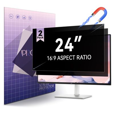 2-Pack 24-inch Magnetic Privacy Screen for 16:9 Computer Monitor, Snap-On Removable 24in Matte Anti Glare Blue Light Spy Filter Screen Cover Private Shield for Desktop PC [Support Curved Monitor]