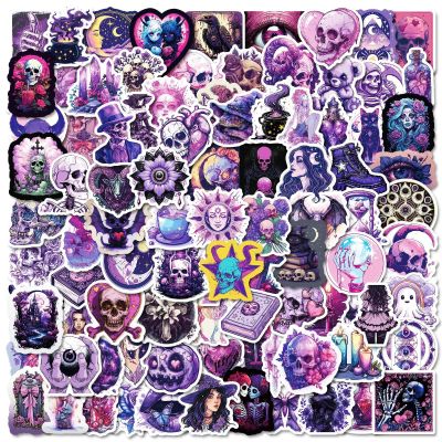 100 Pcs Purple Gothic Stickers Pack, Goth Skull Stickers for Water Bottle Laptop Luggage Skateboard Planner Scrapbooking, Horror Decals for Teens Adults (Goth-02)