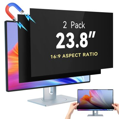 [2-Pack] Magnetic 23.8 Inch Computer Privacy Screen Protector for 16:9 Monitor, Removable 23.8in Private Filter for Anti Glare Block Blue Light, Screen Cover Shield Office Shade for Desktop TV Monitor