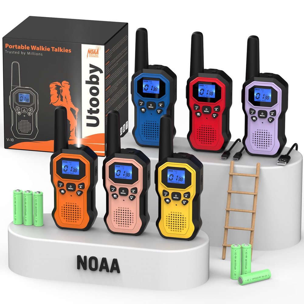 Walkie Talkies for Adults Long Range 2 Way Radios for Kids Rechargeable 6 Pack, Hiking Camping Skiing Cruising Gear with Lamp, USB-C, SOS Siren, NOAA Alert, iVOX Hands-Free, One-Touch Pairing