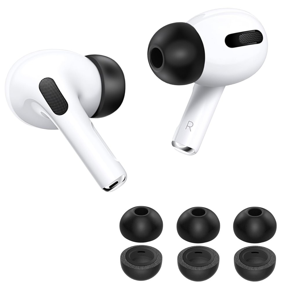 2025 Release KASOTT Memory Foam Replacement Ear Tips for AirPods Pro 3- Enhanced Bass,Superior Noise Isolation,Soft&Comfortable,Stable,Anti-Slip,Fits in Charging Case,3 Pairs (Black, Small)