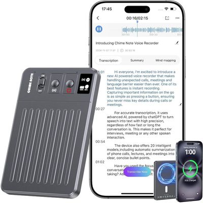 AI Voice Recorder - 64GB Voice Recorder with Free Transcribe & AI Summary by ChatGPT, APP & Web Control, 121 Languages, Wireless Charging, for Meetings/Calls