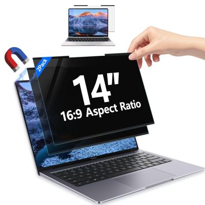 2Pack Magnetic 14 Inch Laptop Privacy Screen 16:9 Aspect Ratio, Removable Anti-Blue/Glare Protector Film, Anti Spy Desktop Security Private Filter 14in