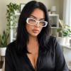 DreamCalf Rectangle Fake Glasses for Women Trendy Y2K Office-Siren Blue Light Glasses with Clear Lenses view 2