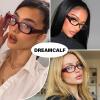 DreamCalf Rectangle Fake Glasses for Women Trendy Y2K Office-Siren Blue Light Glasses with Clear Lenses view 3