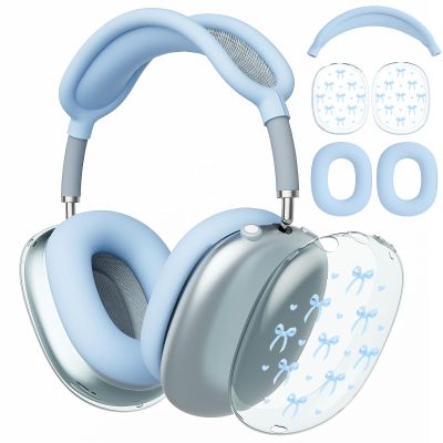 AdorableWhimsy Cute Blue Bow Design Case for Apple AirPods Max, Anti-Scratch Ear Pad Covers/Ear Cups Cover/Headband Cover, Headphone Protective Accessories for AirPods Max(2020 Lightning/2024 USB-C)