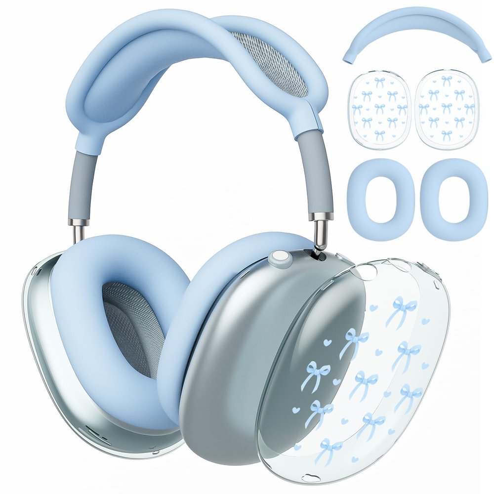 AdorableWhimsy Cute Blue Bow Design Case for Apple AirPods Max, Anti-Scratch Ear Pad Covers/Ear Cups Cover/Headband Cover, Headphone Protective Accessories for AirPods Max(2020 Lightning/2024 USB-C)