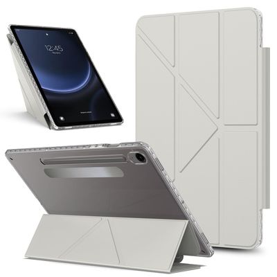 WsfKx for Samsung Galaxy Tab S10 FE 10.9" (SM-X520/X526B/X528U) 2025 Case Detachable Magnetic Cover Slim Protective Shockproof Case,Transparent Back Shell Slim Stand Cover(Grey)