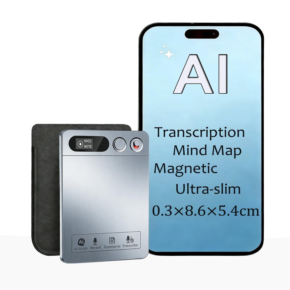 LemoVoz 64GB AI Voice Recorder,Transcription, Mind Map, Magnetic Ultra-Slim, APP Control, AI Dictation Machine Note Taker with 152 Languages Supported for Lectures,Meetings,interviews