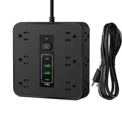 16 in 1 Power Strip, 16 in 1 Power Strip Surge Protector, Portable Flat Plug PowerStrip Surge Protector, for Home,Office (Black A 6.6ft)