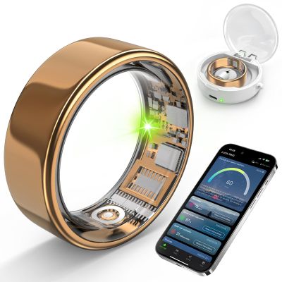Free Shark Smart Ring with Sleep Monitoring, Step Counting, Heart Rate, Blood Oxygen for iOS and Android, No Subscription Fee, IP68 Waterproof Health Tracker (Gold, 8)