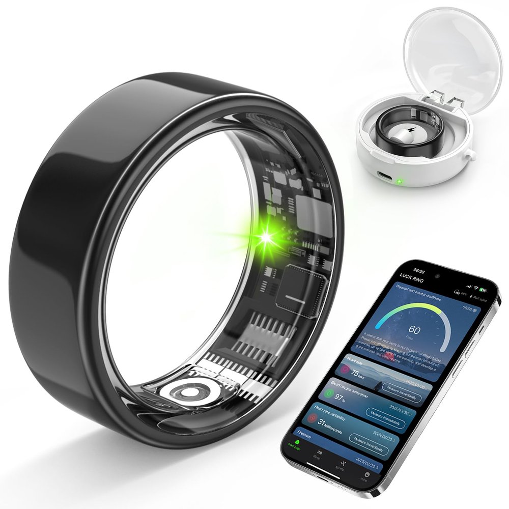 Free Shark Smart Ring with Sleep Monitoring, Step Counting, Heart Rate, Blood Oxygen for iOS and Android, No Subscription Fee, IP68 Waterproof Health Tracker (Black, 11)