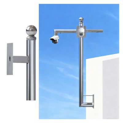 1.6 3 4 5 6.6ft Wall-mounted Security Camera Pole, Stainless Steel Solar Panels/Camera Mounting Bracket Pole, CCTV Poles Used For Ball & Gun Cameras(ligjt grey,150cm//59.1in)