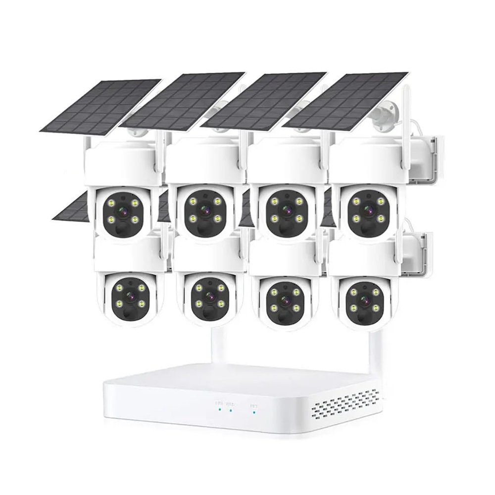 AKAVIG Outdoor Solar Power Wireless WiFi Security Camera System, 8CH 4MP CCTV Home Surveillance NVR Kit with APP Control, Two Way Audio, Color Night Vision, Human Detection