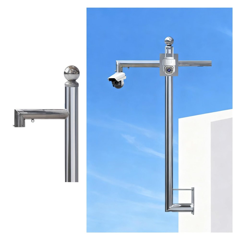 1.6 3 4 5 6.6ft Wall-mounted Security Camera Pole, Stainless Steel Solar Panels/Camera Mounting Bracket Pole, CCTV Poles Used For Ball & Gun Cameras(Light Coffee,50cm/19.7in)
