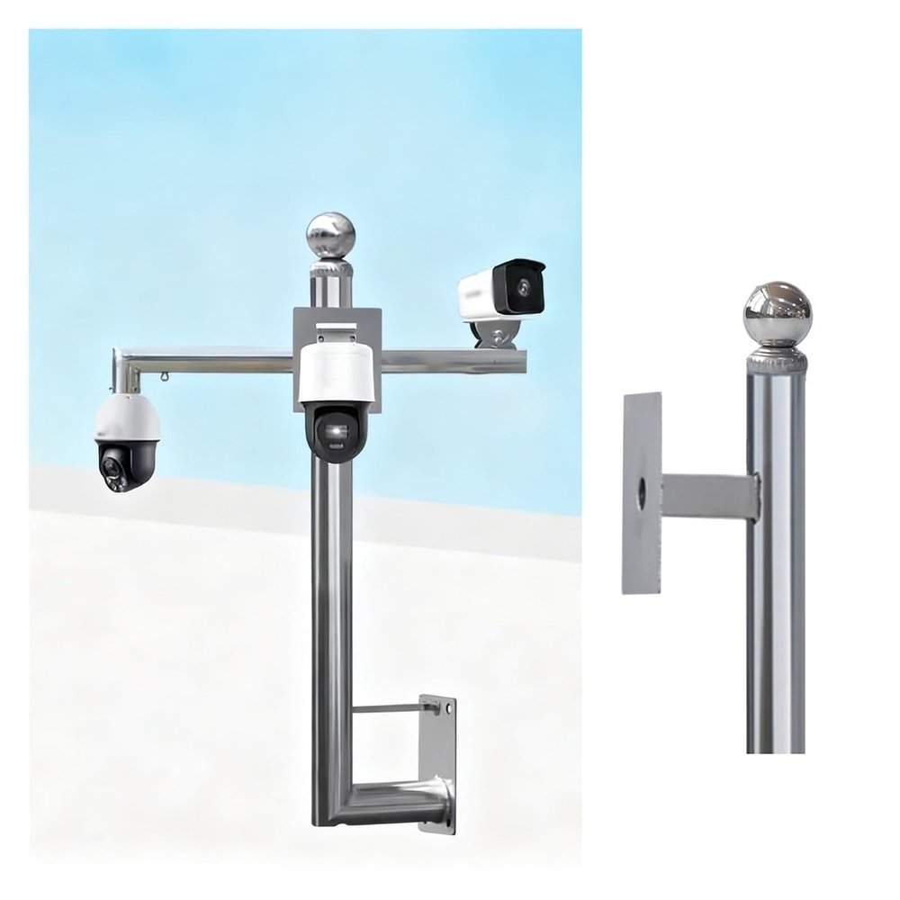 Outside Security Camera Bracket Wall-mount Pole, All-weather Surveillance Cameras Holder Pole Weatherproof & Rustproof, Tall CCTV Pole Mount Bracket(ligjt grey,3.9 ft(1 1/5 m))