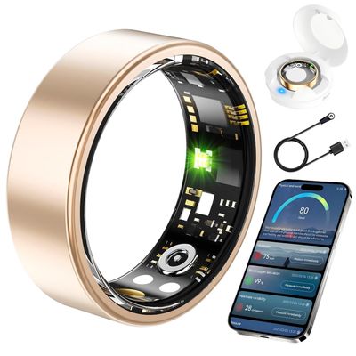 BKWAT Smart Health Ring for Men Women, Fitness Tracker Ring with Heart Rate Blood Pressure SpO2 Sleep Monitoring, 100+ Sports, Slim Stainless Steel IP68, No Subscription, iOS Android (Rose Gold, 8)