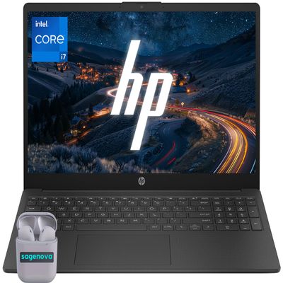 HP 15.6 Business Laptop Computer, Windows 11 Laptop 16GB RAM 512GB SSD, Intel Core i7-1355U (10-Core) Processor, Numeric Keypad, Camera Privacy Shutter, HDMI, SageNova Earphones, Jet Black