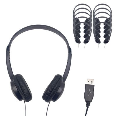 Soundnetic SN270USB Bulk School Headphones USB Classroom Headphones with Vinyl Earcups, Durable LowCost Wired Headphones for Testing, Learning, Computers, Laptops, Labs (200 Pack)