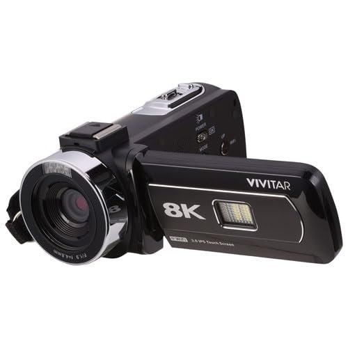 Vivitar 4K & 8K Video Camera Camcorder Ultra HD with Flip Screen, Microphone, Remote, Zoom, for YouTube, Vlogging, Content Creation & Filmmaking (Black) (8K Black)