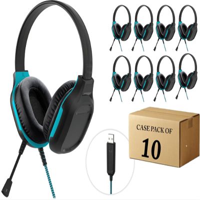 Gumdrop DropTech On-Ear Wired Headphones w/Mic | USB A (10 Pack) - Long Tangle Free Chew-Proof Cord - Rugged Reliable Drop Tested and Comfortable for Kids K-12 Students Classroom and School Use