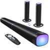 FHNFHN Sound Bar for Smart TV, 100W Sound Bar with 3 Dynamic RGB Lights,Bluetooth 5.3, ARC/Opt/AUX Connect, Dynamic Volume 3 Equalizer Modes,2 in 1 Detachable Soundbar for TV/PC/Gaming/Projectors view 1