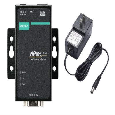 NPort 5110 w/Adapter - 1 Port RS-232 Device Server, Adapter Included.10/100BaseT(X) Ports (RJ45 Connector), DB9 Male (Moxa)