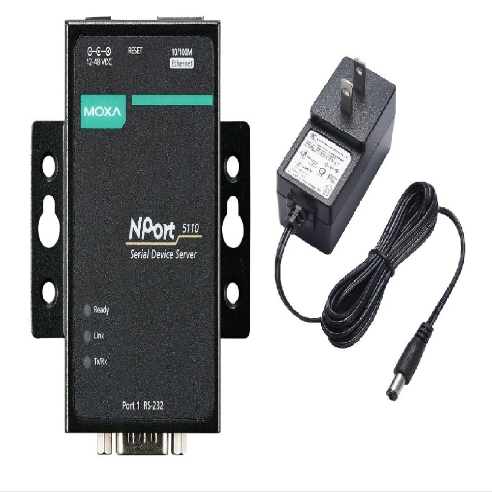 NPort 5110 w/Adapter - 1 Port RS-232 Device Server, Adapter Included.10/100BaseT(X) Ports (RJ45 Connector), DB9 Male (Moxa)